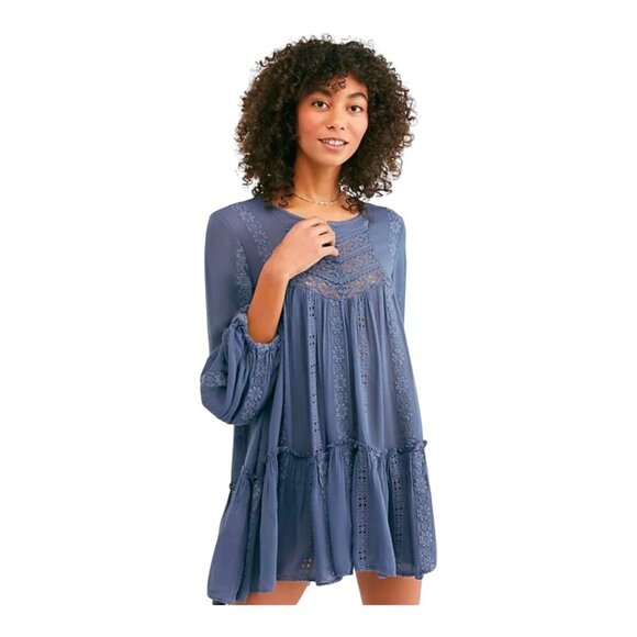 Free People Tops - Free People Kiss Kiss Embroidered Lace Tunic Dress/Top, Dusty Blue, Size: Small